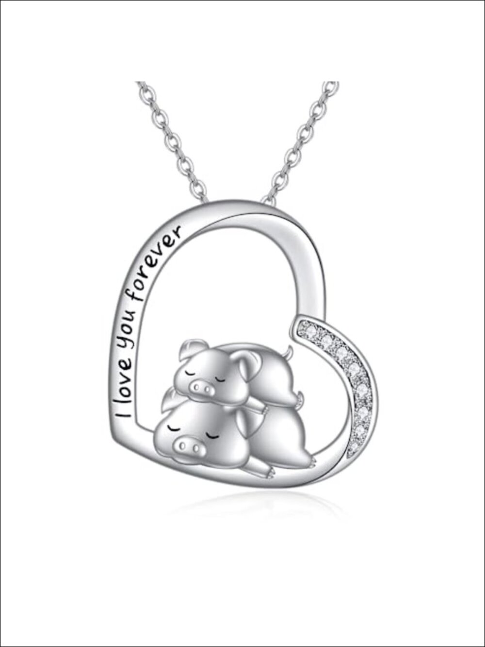 925 Sterling Silver Animal Pendant Necklace - Pig Sleeping Together Design,